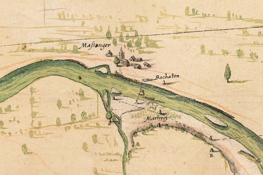 Carte du Rhône de 1634_Massongex et son passage à bac