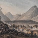 Vallée du Rhône, Bains de Lavey, vers 1860. Gravure par Louis-Julien Jacottet (1806-1880)