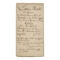 Lettre de rente En Faveur de Modeste Jeanne Marie née Bosset femme du Sieur Municipal Pierre Samuel Guillard de Bex Contre le Sieur Jean Gabriel Bourgeois du dit lieu. Du 18 novembre 1820