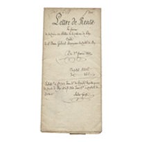Lettre de rente de la Caisse des Bâties de la Comune de Bex contre le sieur Jean Gabriel Bourgeois du Crétel de Bex. Du 7 février 1822