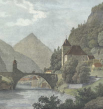 Gravure du château et du pont de Saint-Maurice