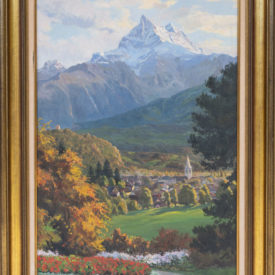 Tableau original aux archives de la Commune de Bex. Vue de Bex et son temple par le peintre Paul Kutscha