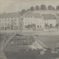 Reproduction d'une gravure de la rue de l'Échaud à Bex en 1875