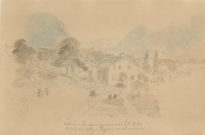 Dessiné à Bex depuis l'appartement de M. R. Veillon le 27 juillet 1852, jour de pluie et d'absence de soleil. Dimension 36,1 x 24,2 cm