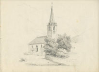Dessin au crayon du Temple protestant de Bex