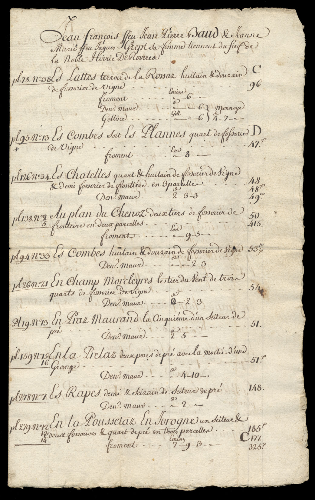 Chapitre de Jean François Baud de la Posse au fief de la noble hoirie De Roverea. Page 1