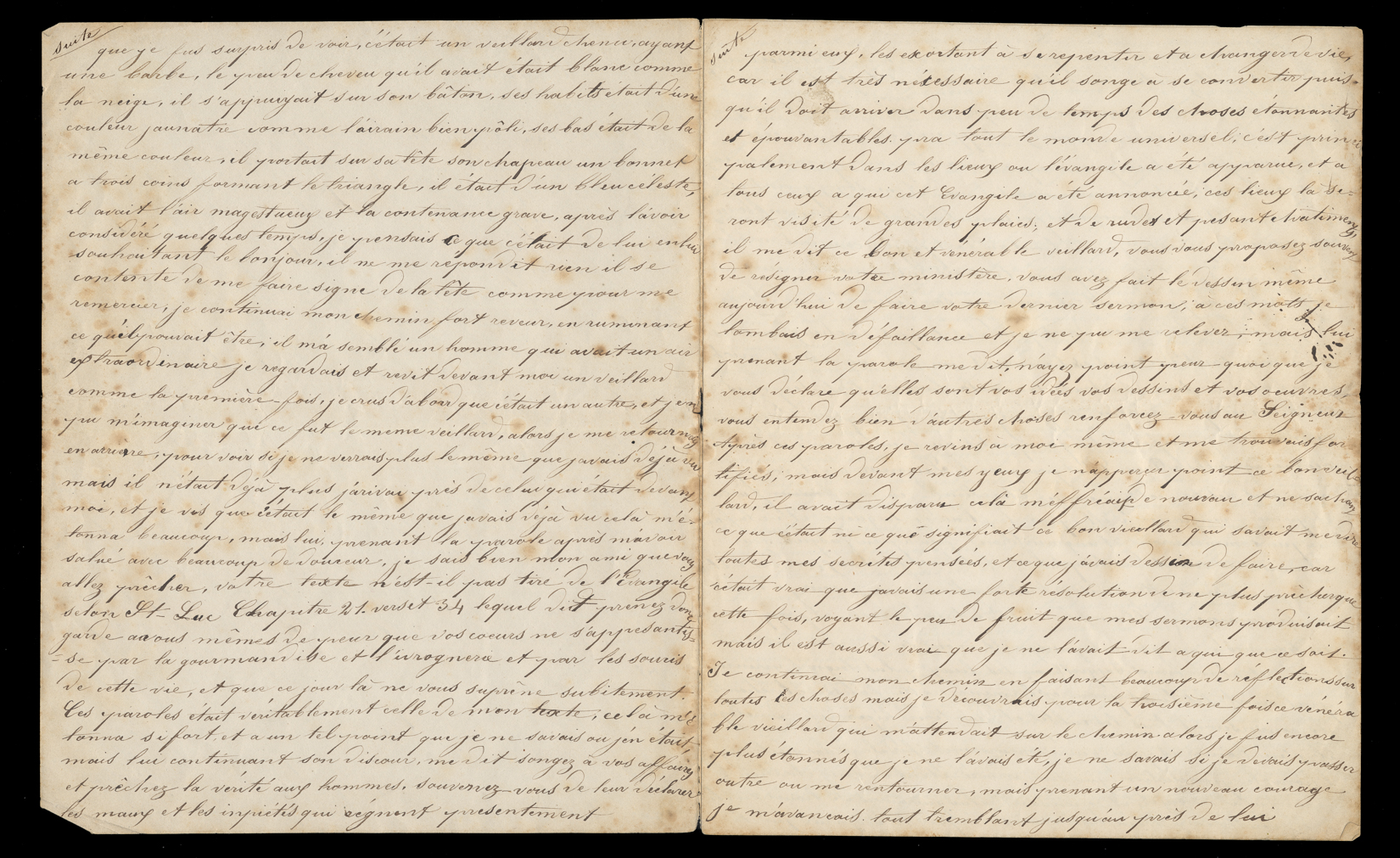Copie d'une lettre particulière qui a été adressée à Monsieur David, Minsitre à Vufflens par Monsieur Bendu, ministre de la parole de Dieu a Emblans dans la principauté de Porentruy, le 7 Novembre 1734. Pages 2 et 3