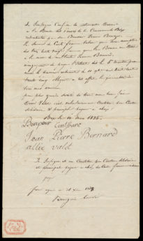 Cédule en faveur de la Bourse des Pauvres de Bex contre Jean Pierre Bernard pour la somme de cent francs. 10 mars 1835.