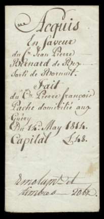 Acquis en faveur de Jean Pierre Bernard de Bex, sorti de Bornuit fait par Pierre François Pache domicilié aux Guéry. Du 14 Mai 1811. Capital frs 48. Couverture