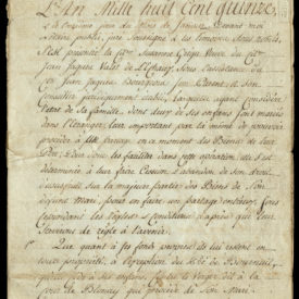 Papier d'un partage absolu entre les enfants de feu Jean Jaques Valet de l'Echaux de Bex daté du 11 janvier 1815. Page 1